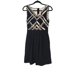 Anthropologie Postmark Voksoper  Geometric Fit &Flare Dress Black & Cream size 4